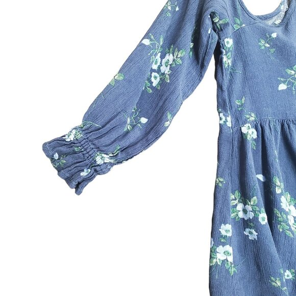 AMERICA‎ EAGLE Womens Top XSmall Cold Shoulder Floral Long Sleeve Blue Ruched - Picture 7 of 9